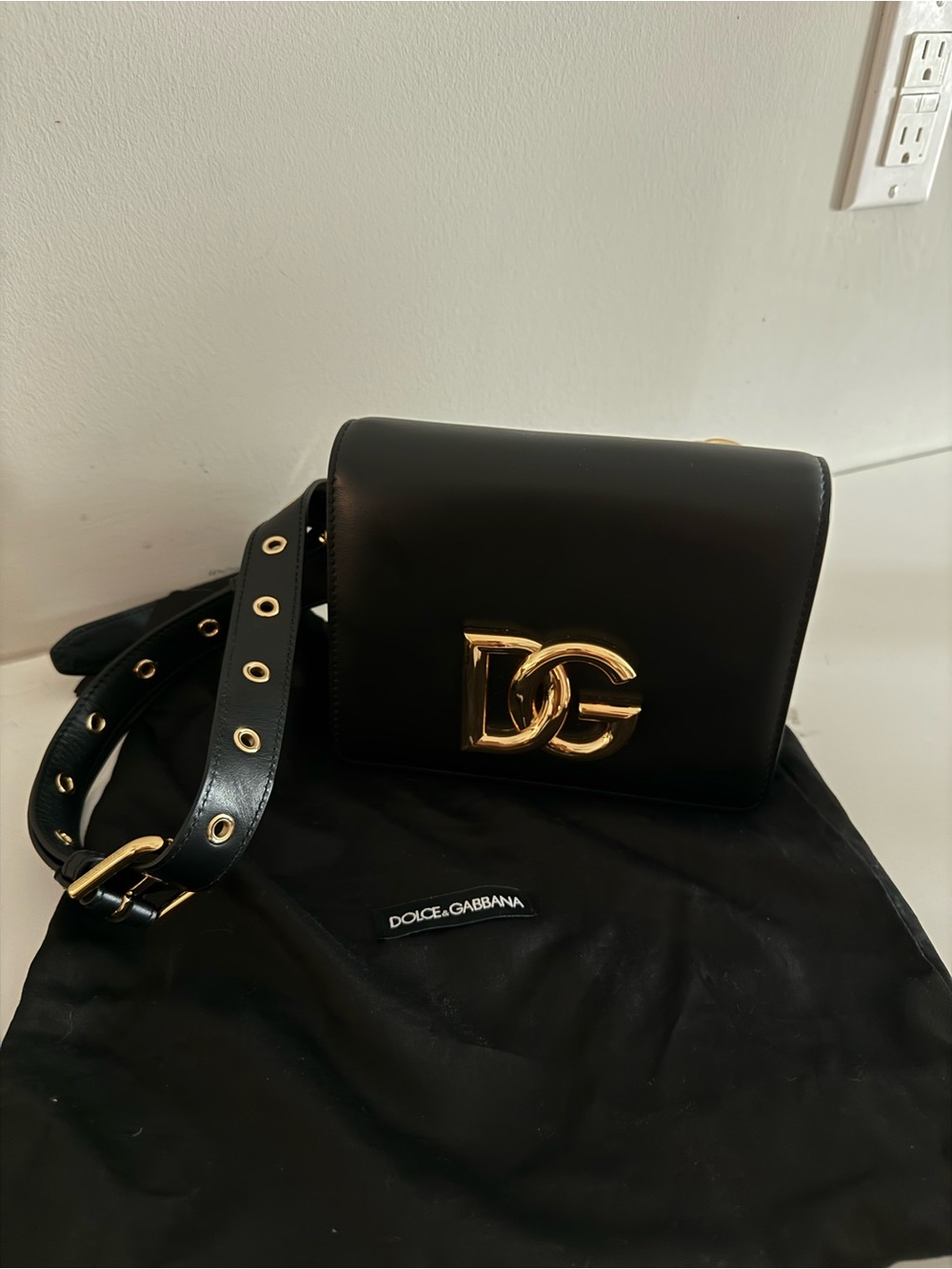 Dolce & Gabbana Black Leather Crossbody with Gold DG Emblem